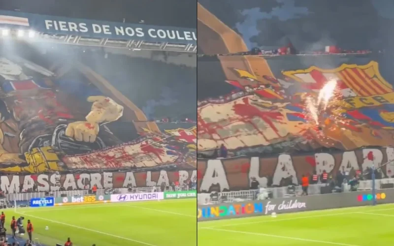 Barcelona aciona a Uefa após faixa intimidatória com motosserra exibida pela torcida do PSG na Champions